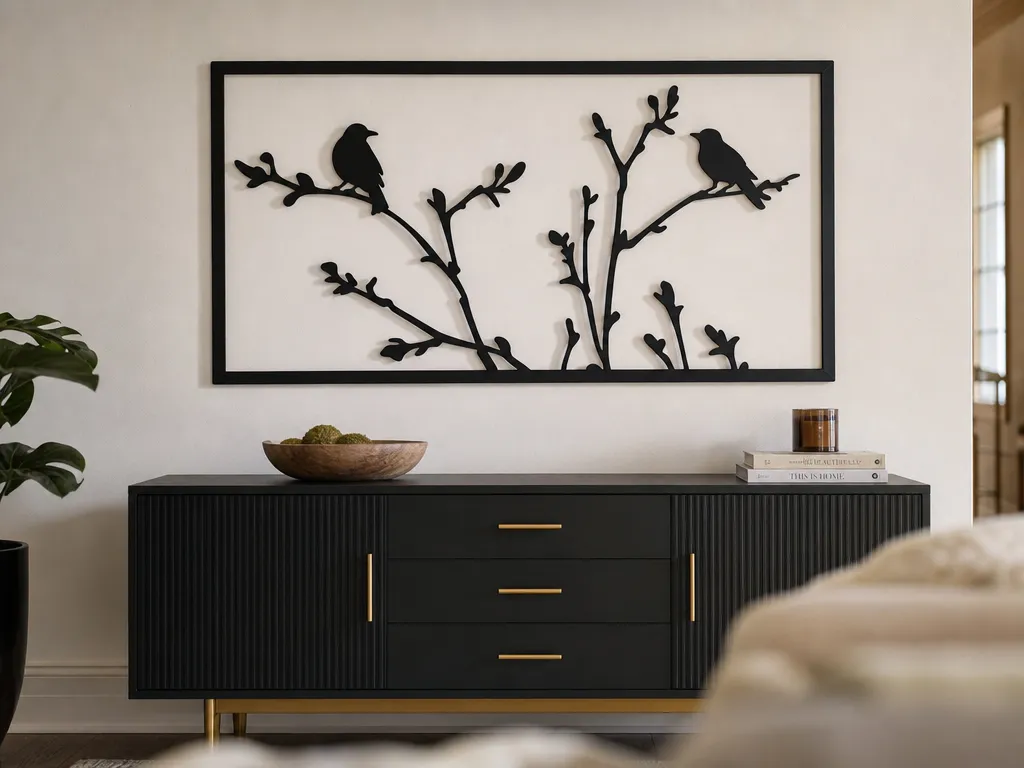 Birds on Branches Wall Art SVG, Bird Silhouette SVG, Nature Wall Decor, Laser Cut File, Modern Framed Wall Art
