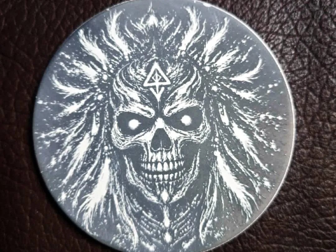 Circular coaster with skull design
