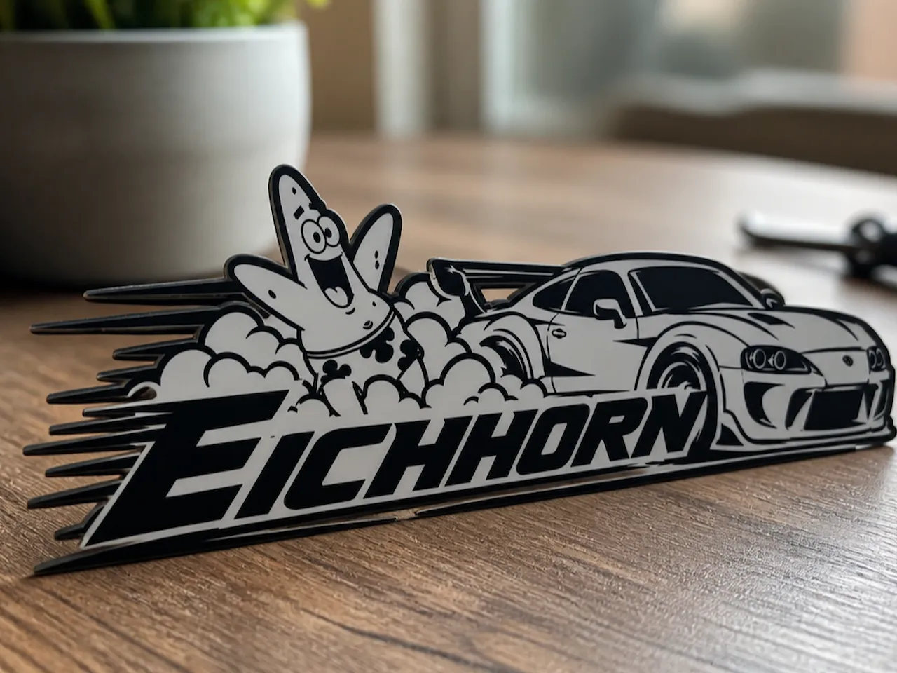 [Laser cut and engrave] Eichhorn Patrick Star and Sports Car Graphic Decal