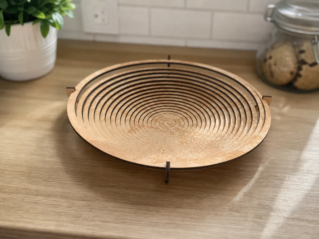 Spiral Pattern Wooden Fruit Bowl