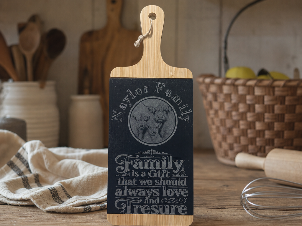 Family Highland Cow Serving Board with Inspirational Quote