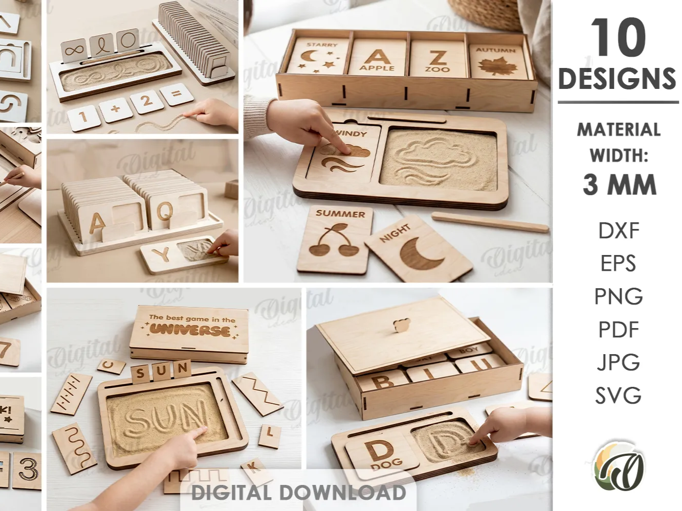 3D Montessori Educational Games Bundle. Alphabet Board Lasercut Files. Sensory Tray. Preschool Learning Toy. Kids Sand Writing. Children SVG