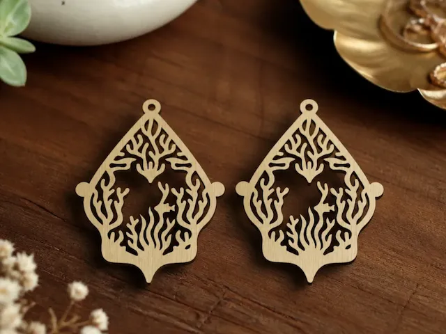 Teardrop Shaped Earrings with Intricate Coral Reef Motif