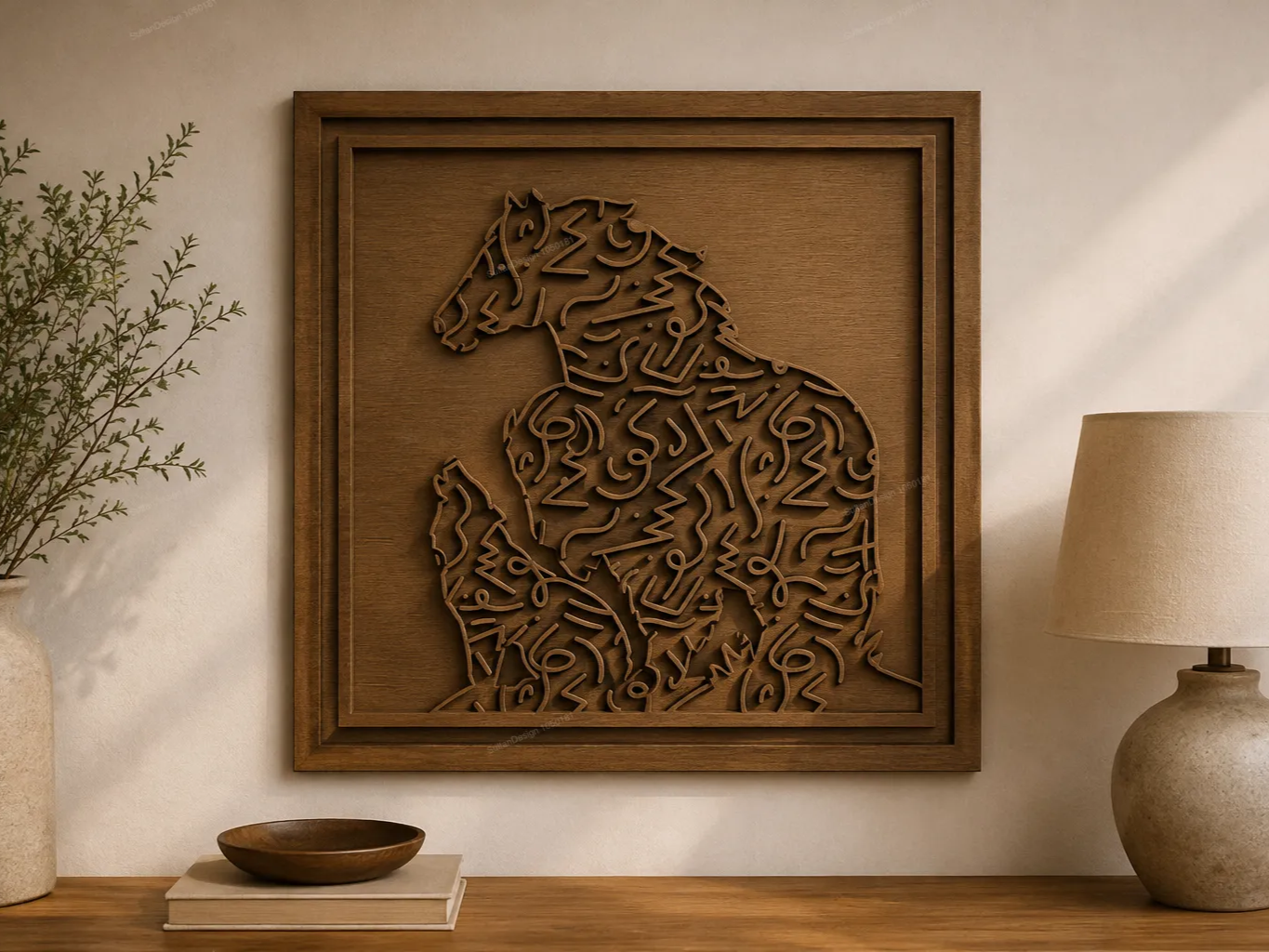 Abstract Pattern Horse & Howling Wolf Framed Wall Art Laser Cut SVG