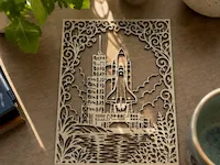 [Laser cut and engrave] Space Shuttle Launch Wall Art with Ornate Floral Border