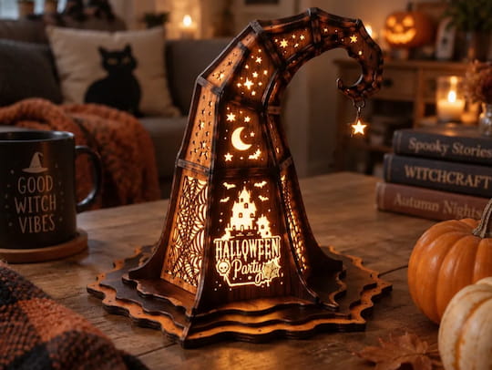 Illuminated Witch Hat Halloween Lamp