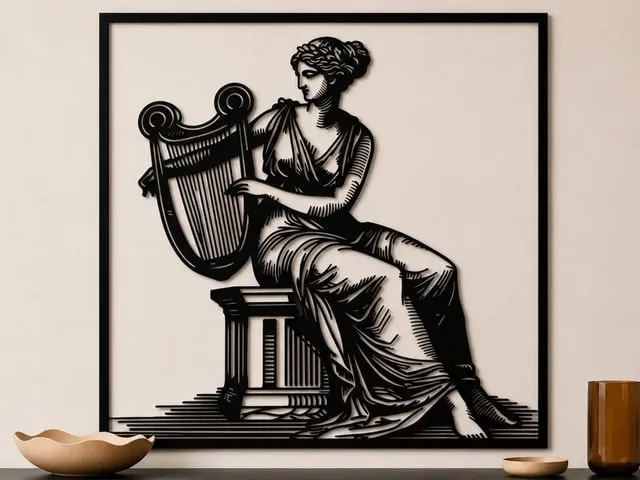 Greek Muse Wall Art SVG | Lyre Goddess Laser Cut Classical Design (Digital Download)