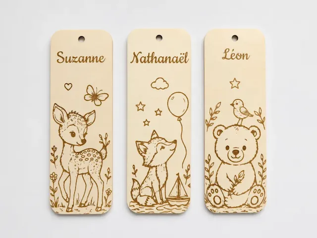 Marque-pages en bois personnalisés avec motifs d'animaux pour enfants