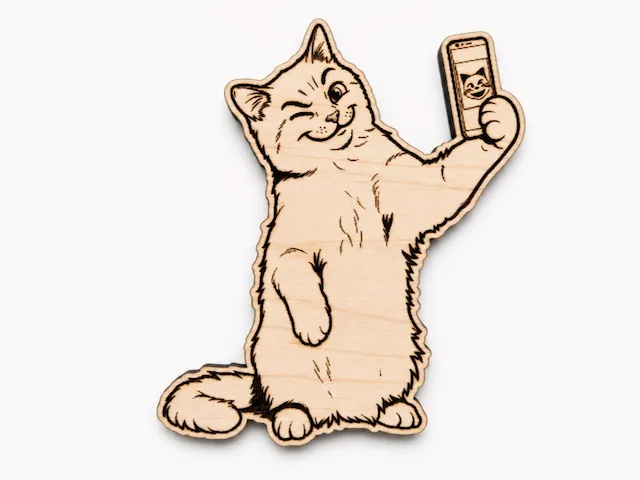 Winking Cat Taking a Selfie Wooden Wall Art
