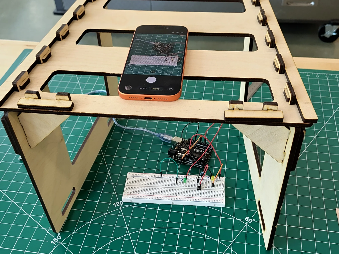 Wooden Smartphone Overhead Camera Stand for Electronics Workbench