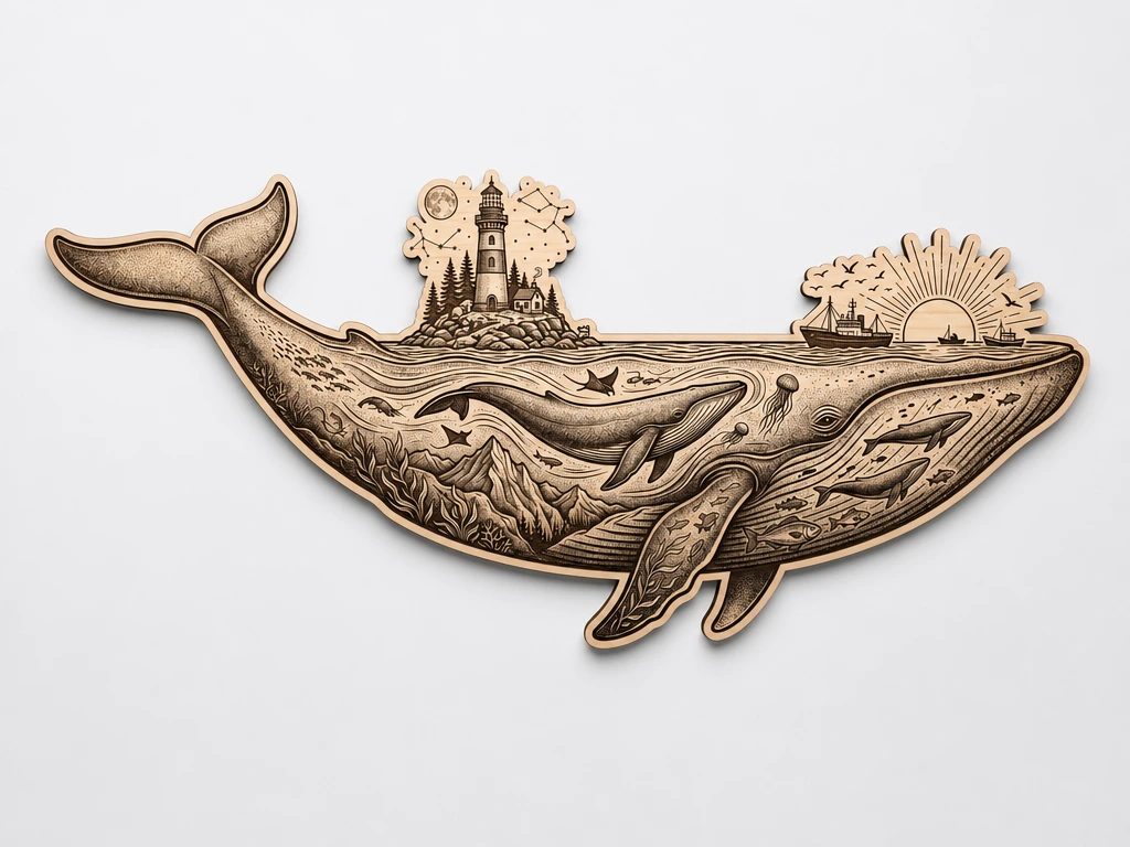 Whale Wall Art Featuring Lighthouse and Nautical Ocean Scene
