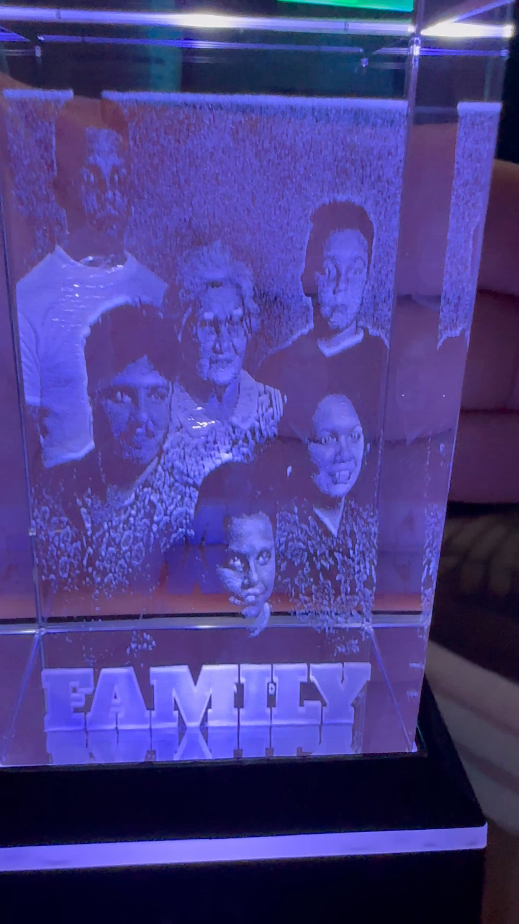 Family portrait crystal block with illuminated base