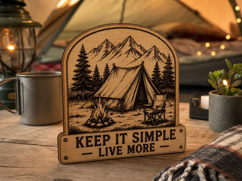 Keep It Simple Live More - Tent Camping Wooden Sign