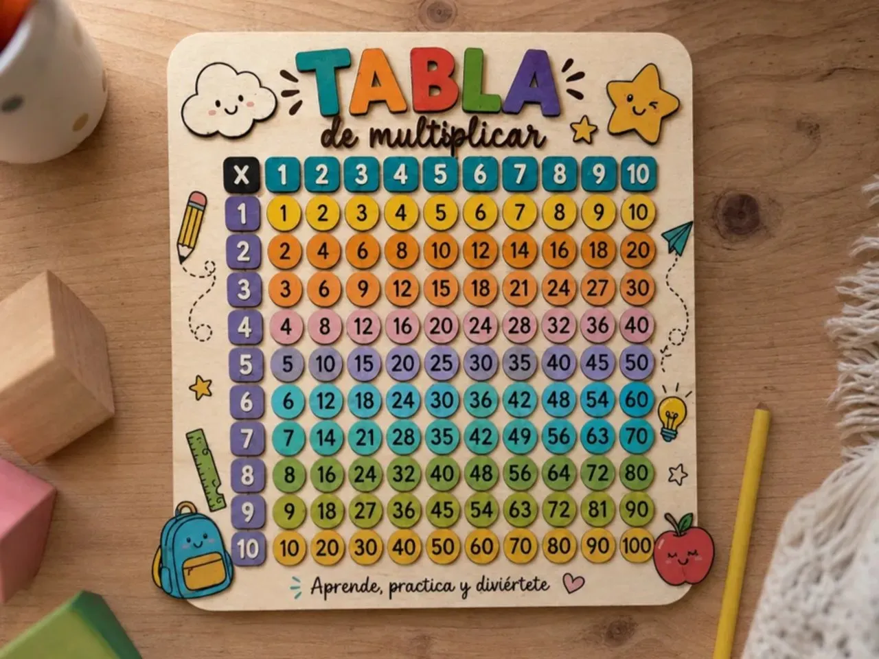 [Laser cut and engrave,Inkjet printing] Tabla de multiplicar educativa colorida para niños