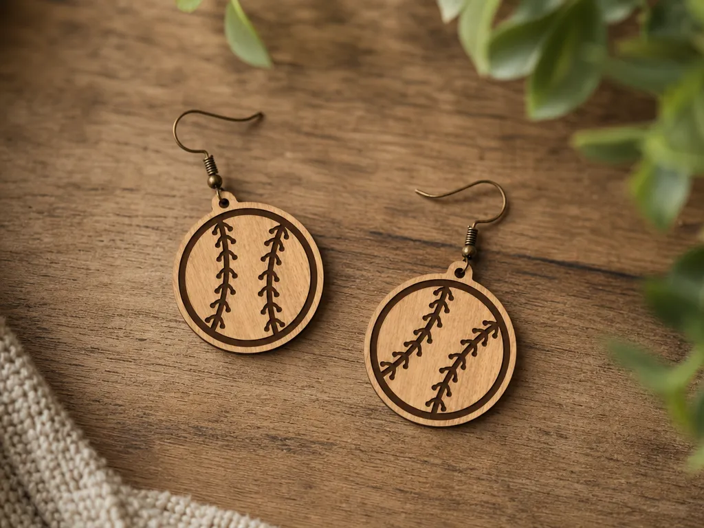 Wooden Baseball Earrings