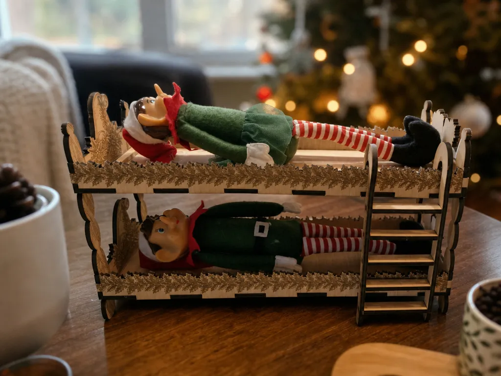 Lit superposé miniature pour lutin de Noël