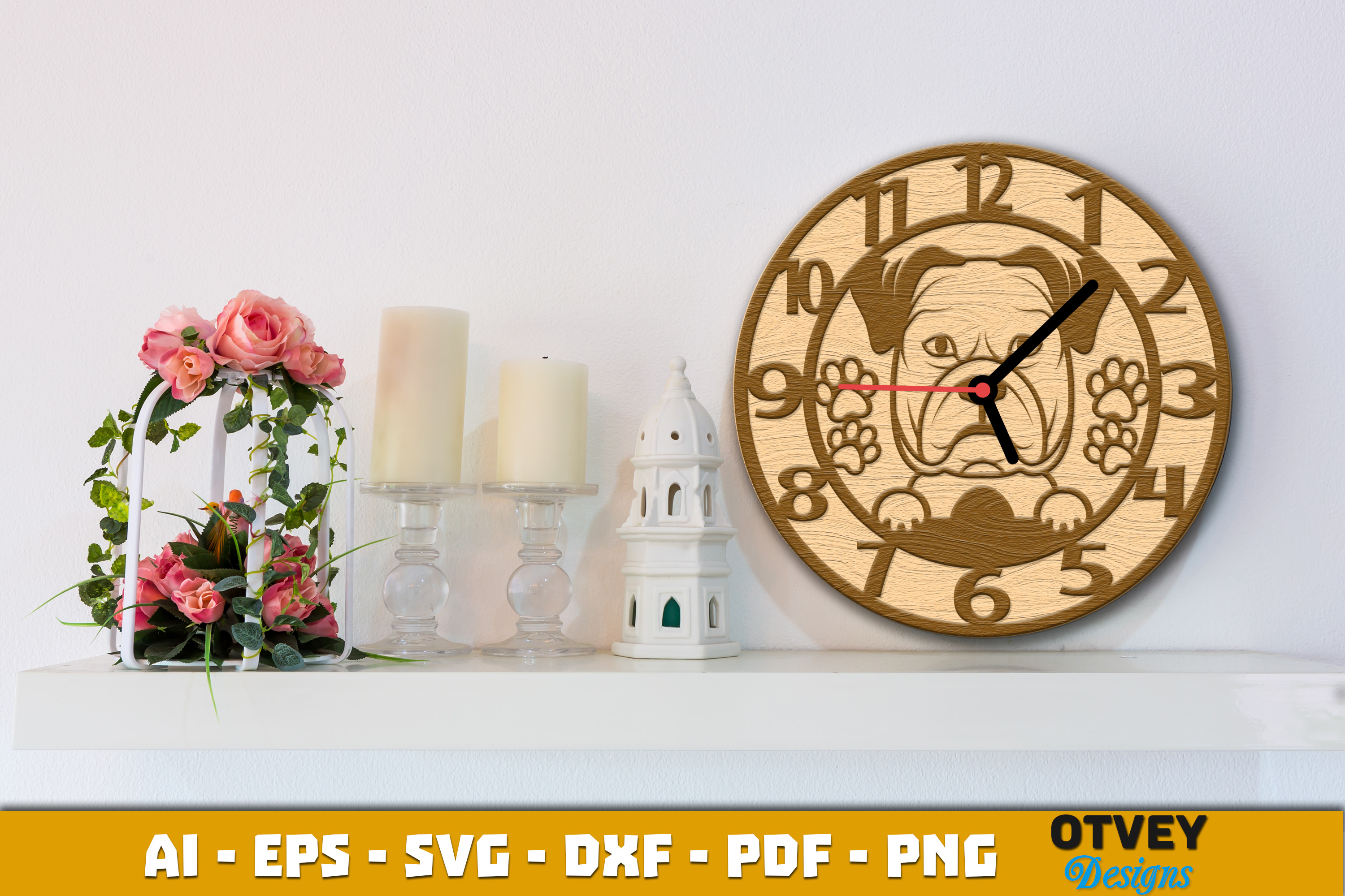 [Laser cut and engrave] Wooden Dog Wall Clock Lasercut 12 Designs
