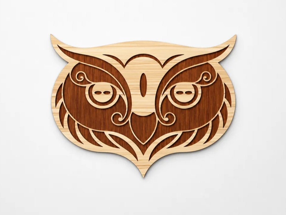 Intricate Wooden Owl Face Wall Art - Laser Cut Design