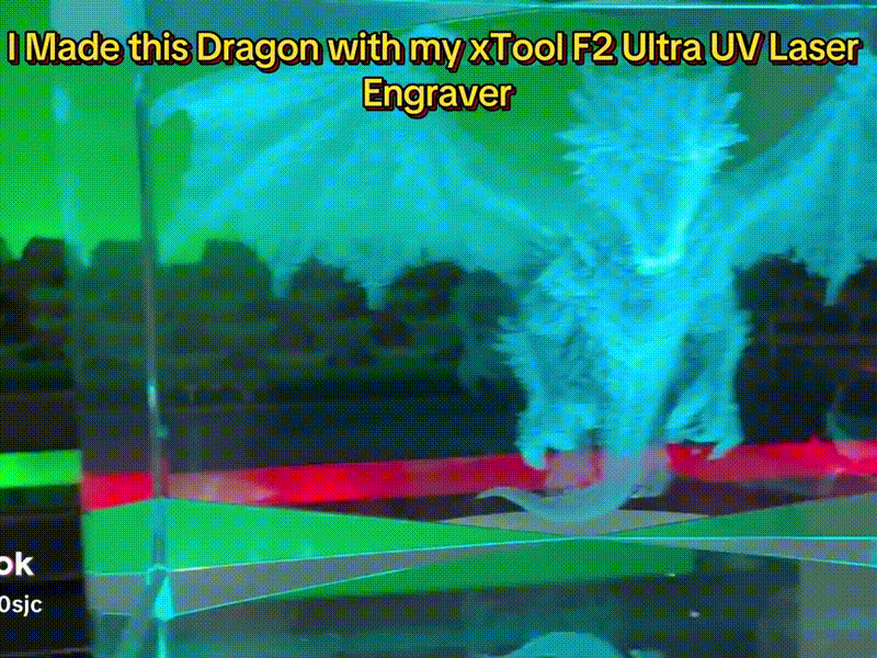 3D Crystal Block with Internal Dragon Illustration