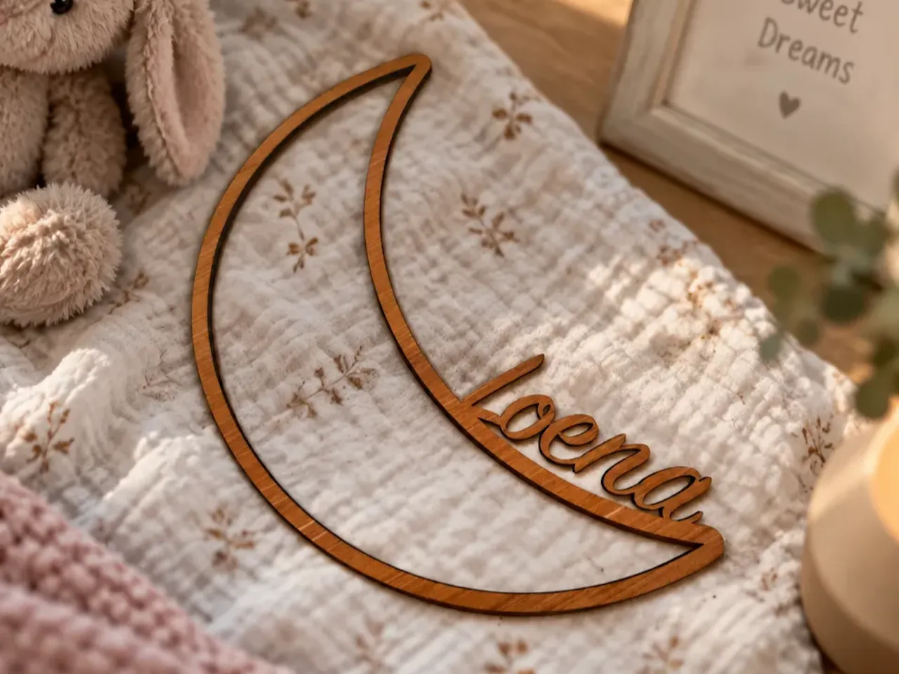 [Laser cut and engrave] Crescent Moon Wall Sign with Personalized Name