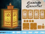[Laser cut and engrave] Happy Halloween wooden lantern with pumpkin and graveyard silhouette cutouts