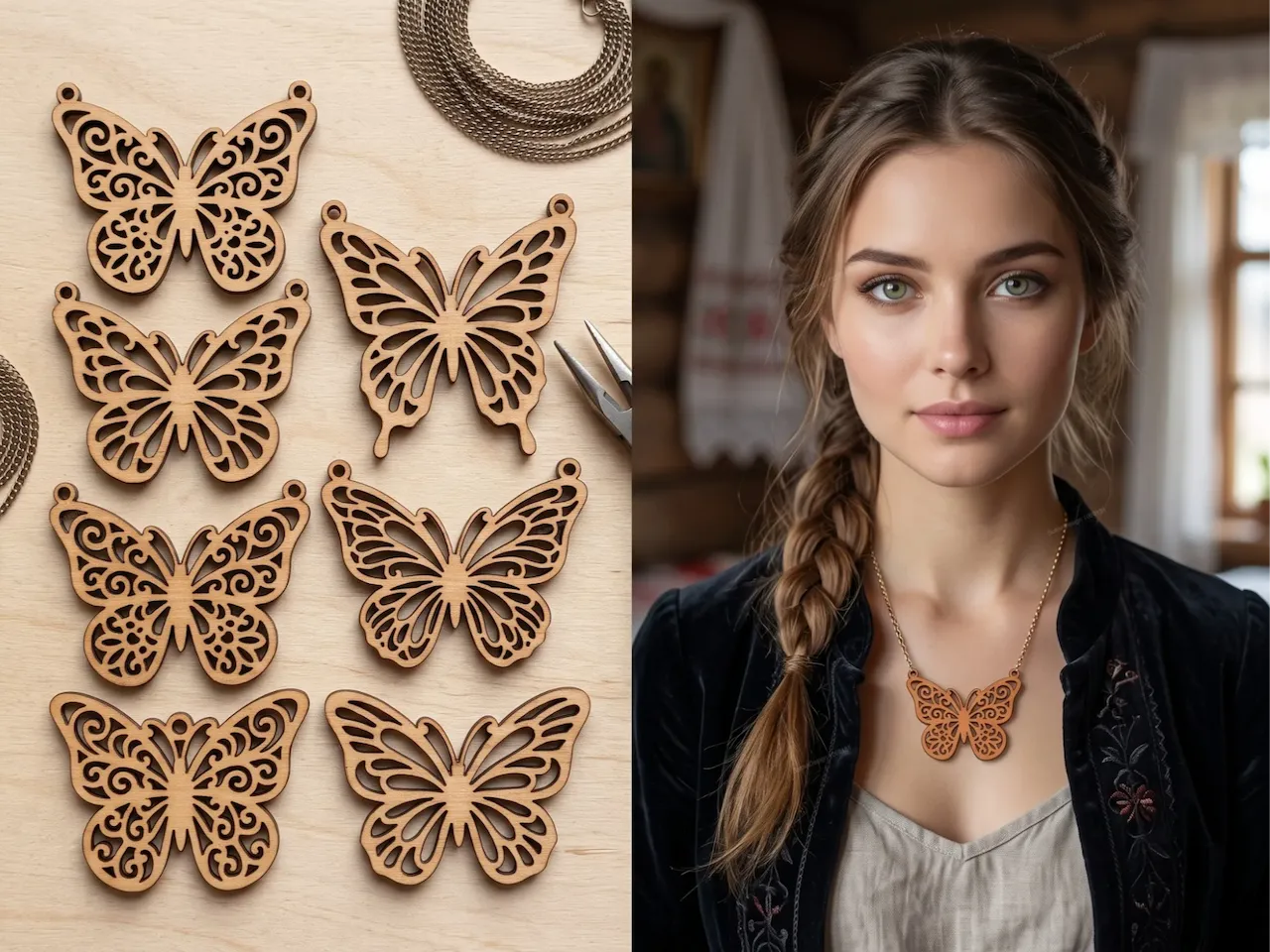 [Laser cut and engrave] Filigree Butterfly Pendant Necklace