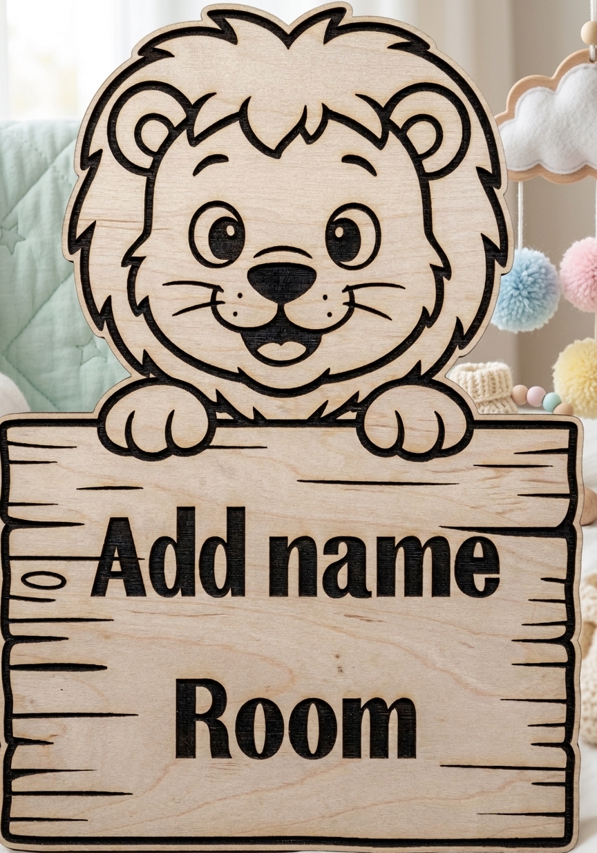 [Laser cut and engrave] Cute Lion Nursery Wall Art Sign