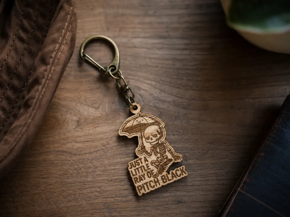 Just a Little Ray of Pitch Black Skeleton Umbrella Keychain