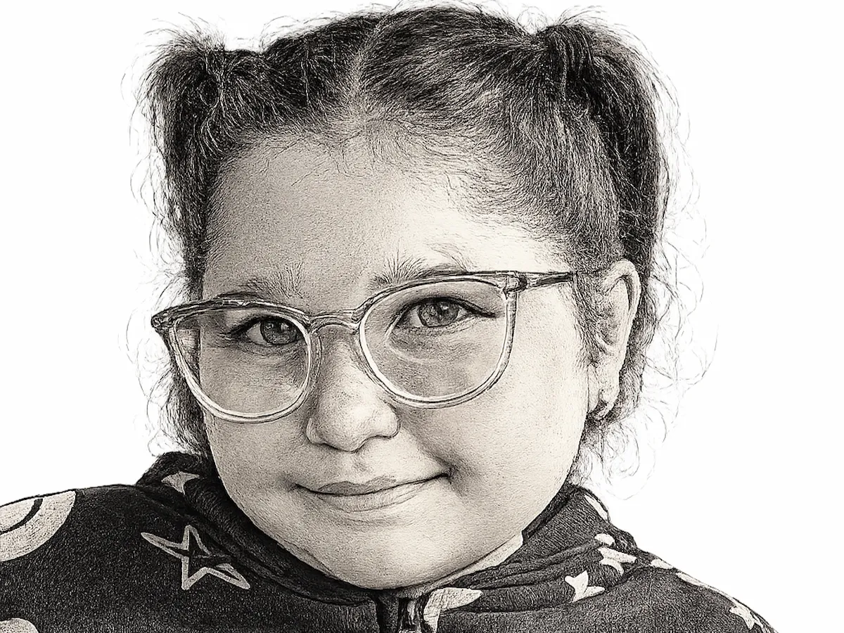 [Laser cut and engrave] Pencil sketch portrait of a young girl wearing glasses