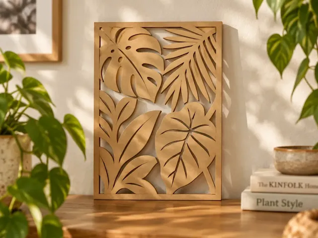 Tropical Monstera and Palm Leaf Botanical Wall Art Panel