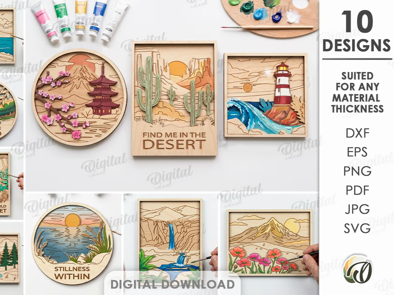 Coloring Signs Bundle. Paintable Wooden Sign Laser Cut File. Craft Project. Nature Scene SVG. Inspirational Quotes. Layered Wall Decor