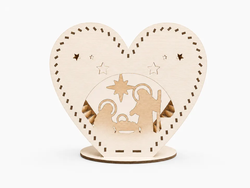 Heart Nativity Light Box SVG | Christmas Manger Scene Lamp | Laser Cut Holy Family Decor for 3mm Wood
