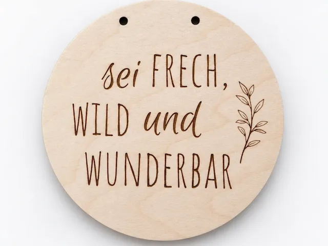 Rundes Holzschild mit Spruch Sei frech wild und wunderbar