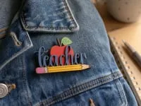 [Laser cut and engrave] Teacher Apple and Pencil Pin Brooch