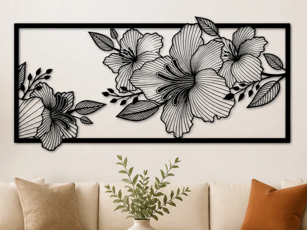 Hibiscus Flower Wall Art SVG | Tropical Floral Wall Decor | Botanical Flower Panel | Modern Boho Home Decoration | Digital Download birthday gift for her idea