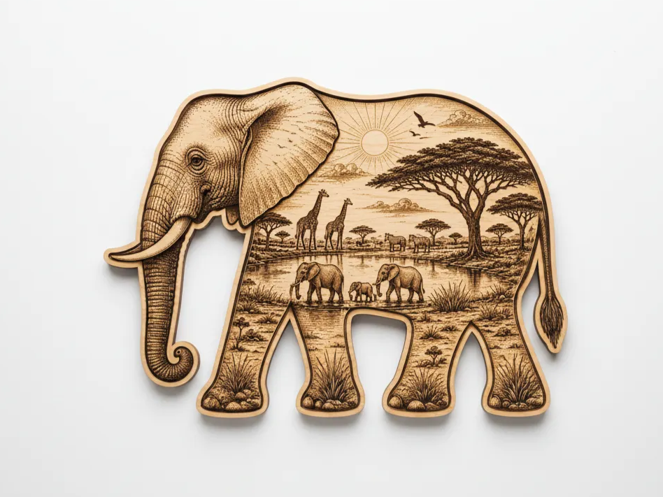 Elephant Scenic Cut and Engrave