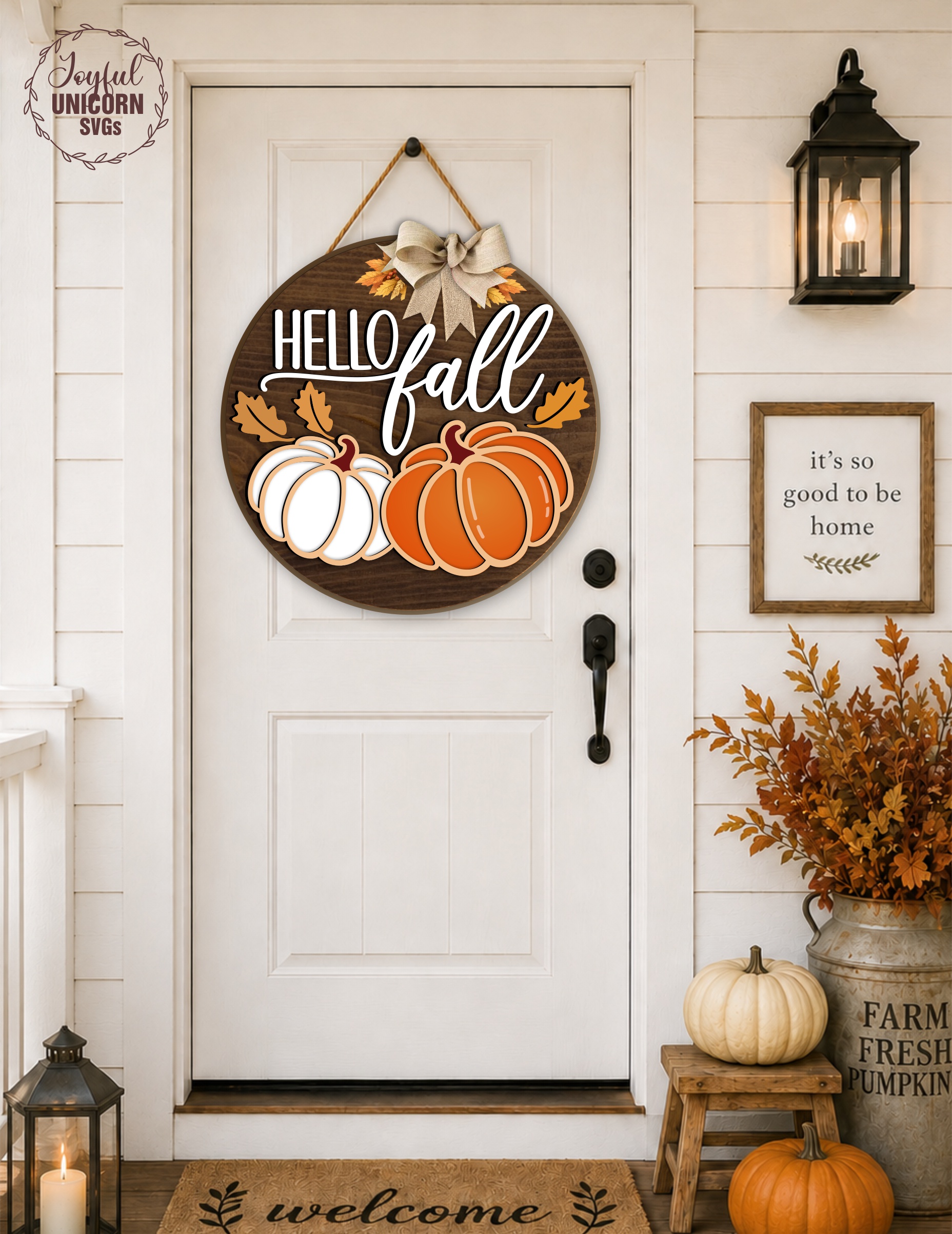 [Laser cut and engrave] Hello Fall Door Hanger Bundle SVG, Fall Highland Cow Sign, Autumn Pumpkin Front Door Decor, Laser Cut File for Glowforge, Xtool, CNC