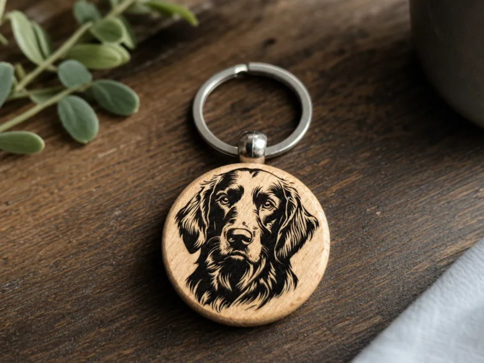 Irish Setter Portrait Round Wooden Keychain