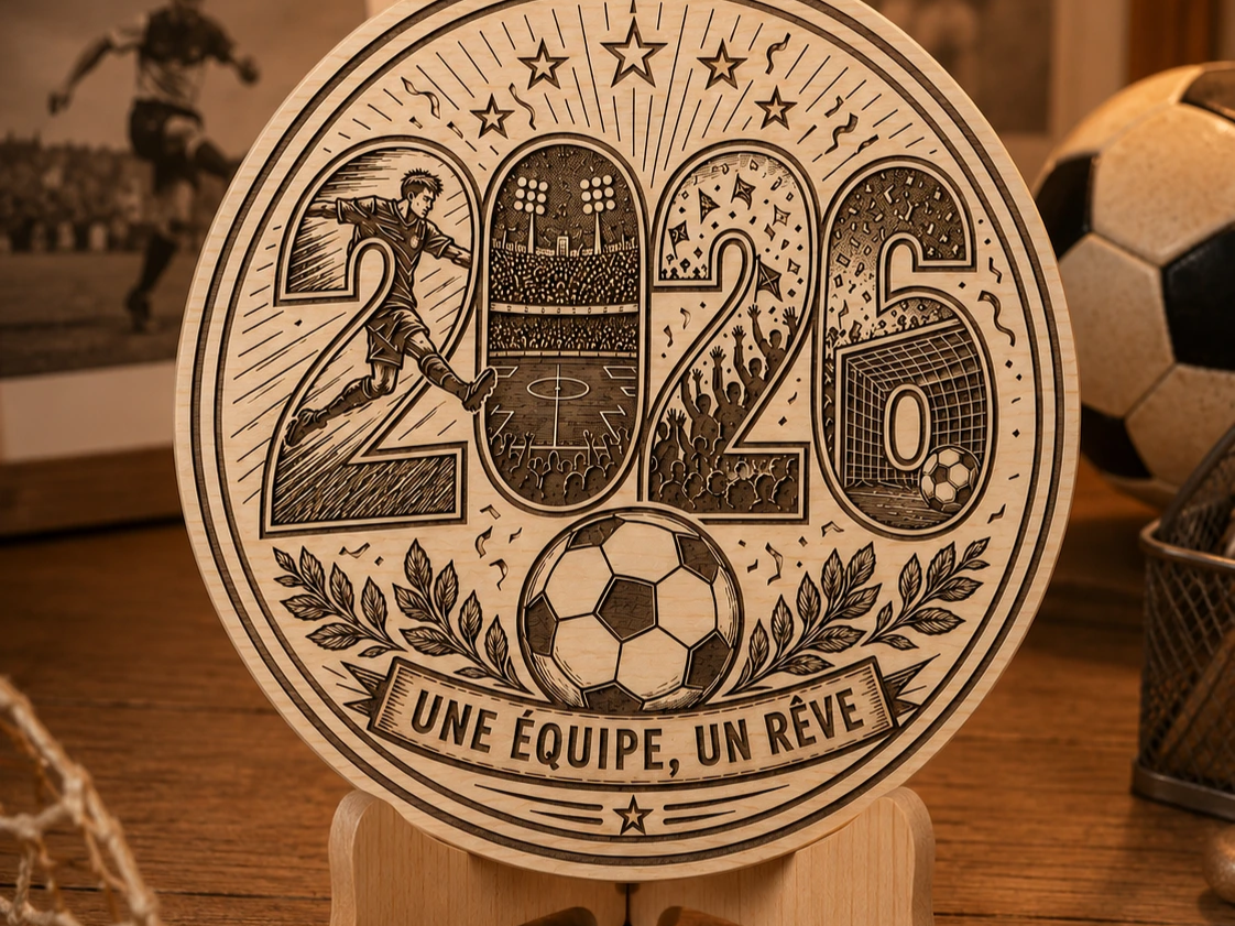 Plaque décorative ronde sur le thème du football 2026