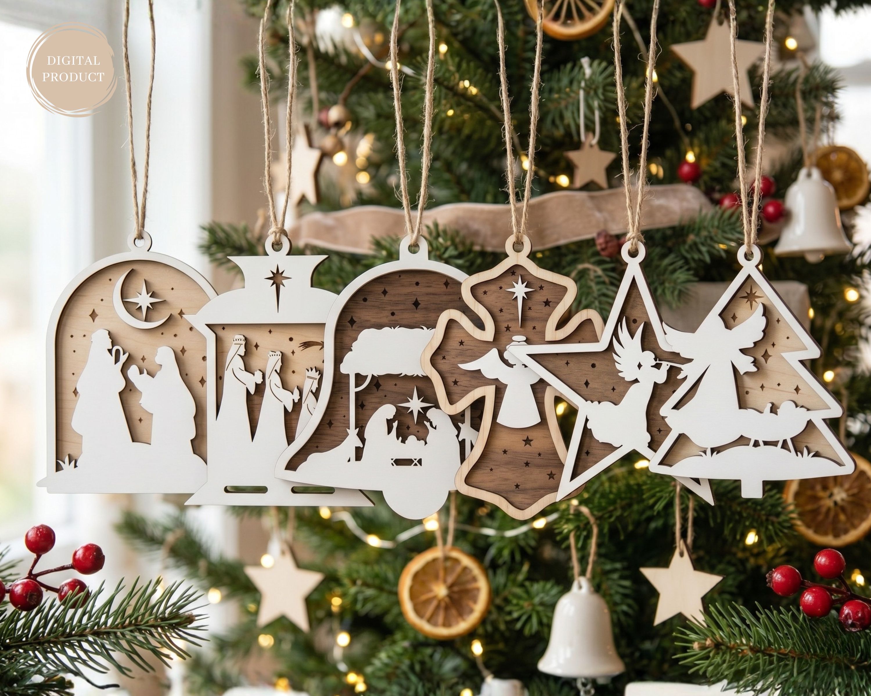 [Laser cut and engrave] Nativity Scene Ornaments SVG Bundle