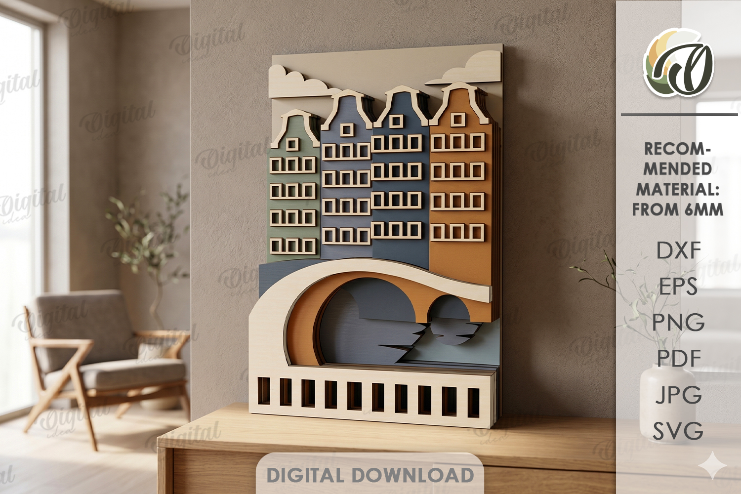 [Laser cut and engrave] 3D Layered Cityscape Decors Bundle. Coastal Village Wall Art Lasercut Files. Mediterranean Urban Shelf sitter. Tropical Architecture. Summer