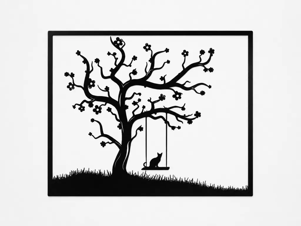 Cat on Swing SVG | Tree Wall Art SVG | Cat Lover SVG | Nature Wall Decor SVG | Flower Tree SVG | Digital Download