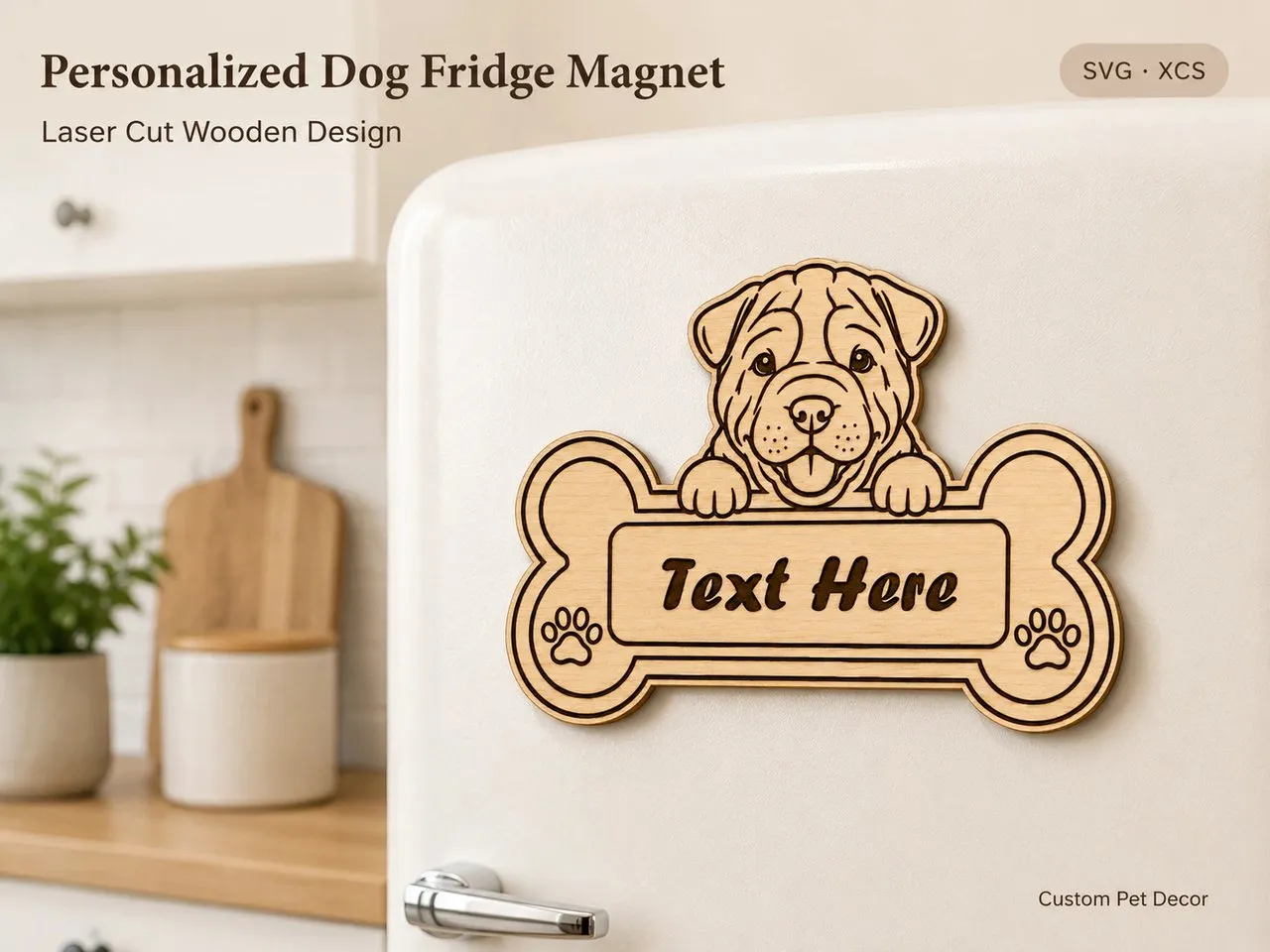 [Laser cut and engrave] Shar Pei Dog Bone Shaped Fridge Magnet