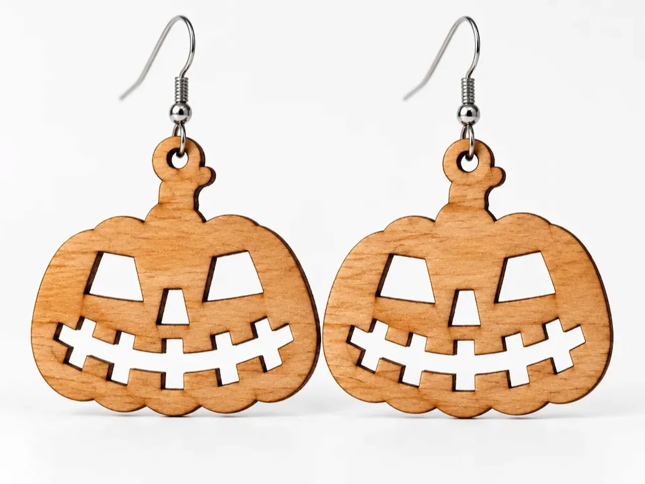 [Laser cut and engrave] Wooden Jack-o'-lantern Halloween Earrings