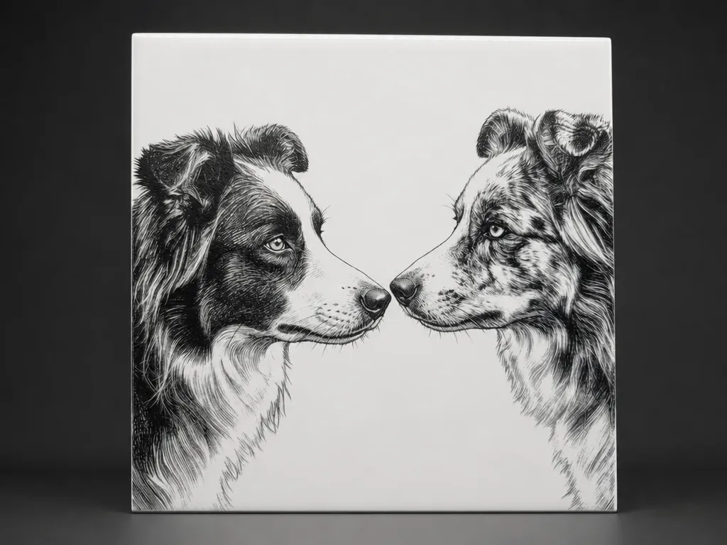 Border Collie Portrait, on a Glazed Ceramic Tile