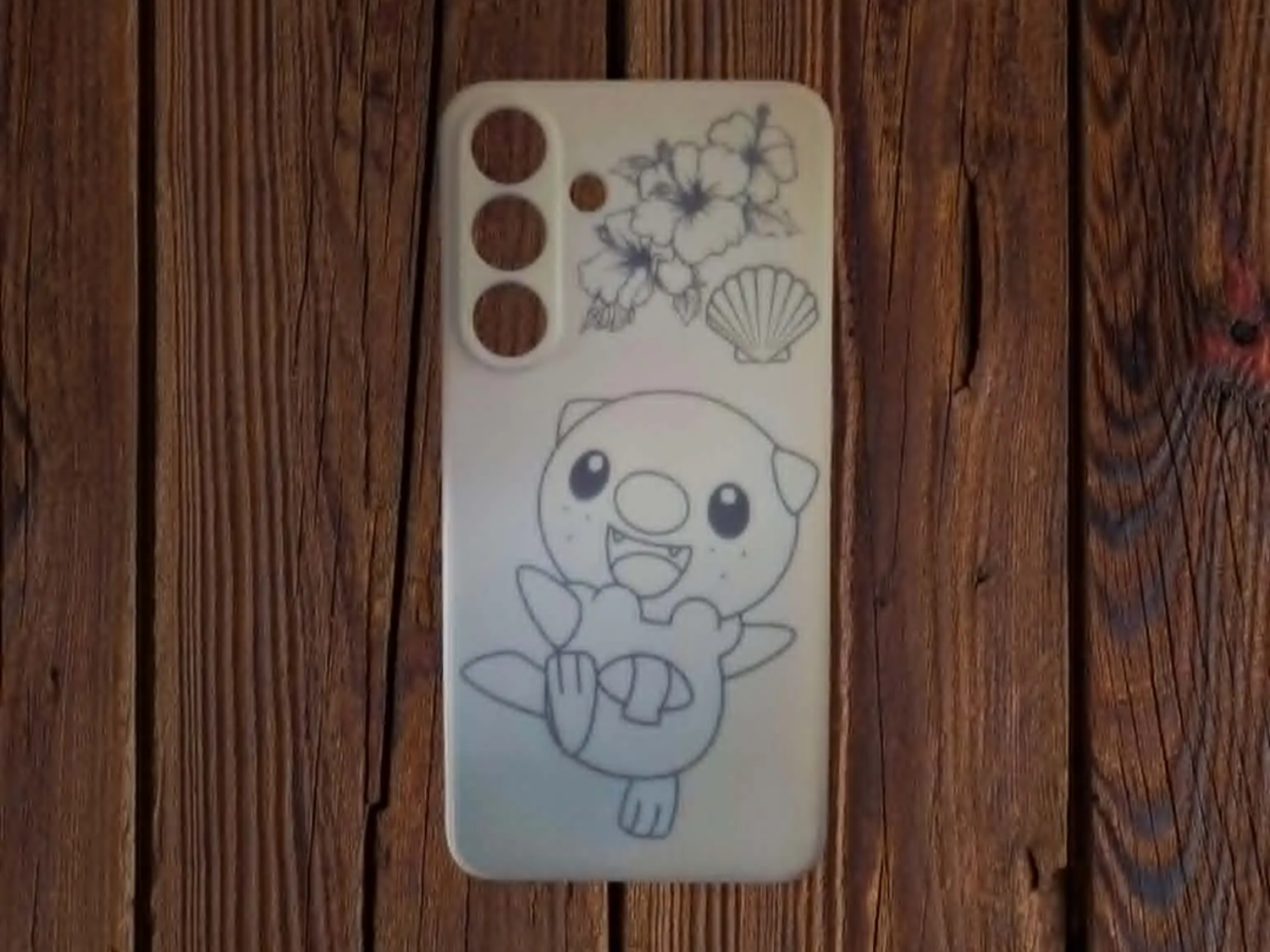 Oshawott Phone Case with Tropical Hibiscus and Seashell Illustration
