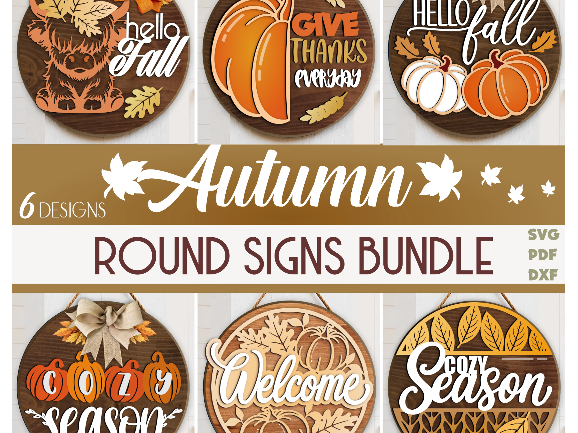 Fall Door Hanger SVG Bundle, Autumn Round Wood Sign Bundle, Laser Cut File, Fall Welcome Frobt Door Decor, Front Porch Sign