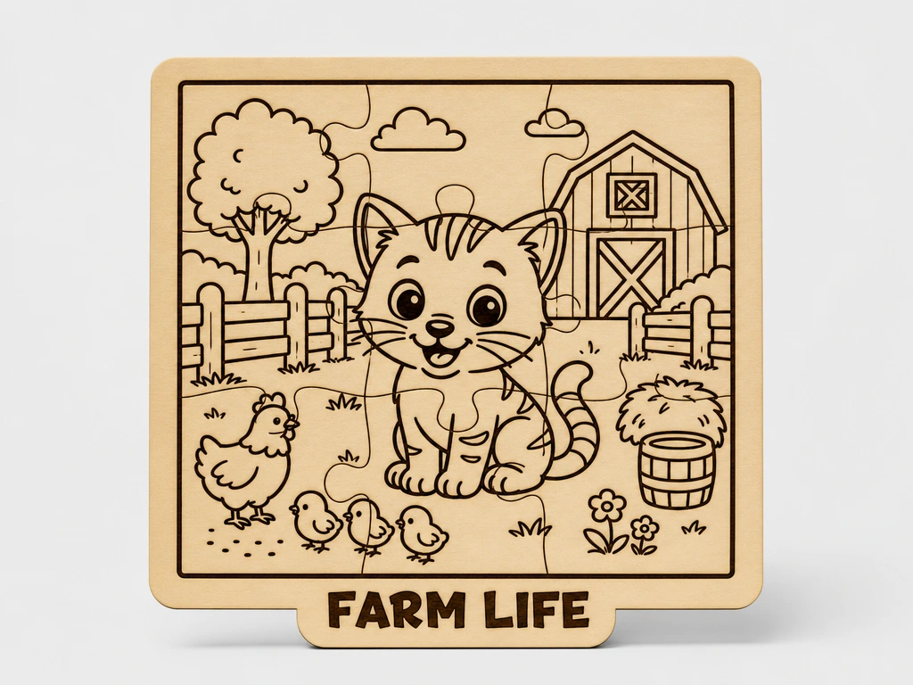 Friendly Farm Kitten Wooden Puzzle | Farm Life Learning Toy for Kids | Cute Educational Animal Activity Board