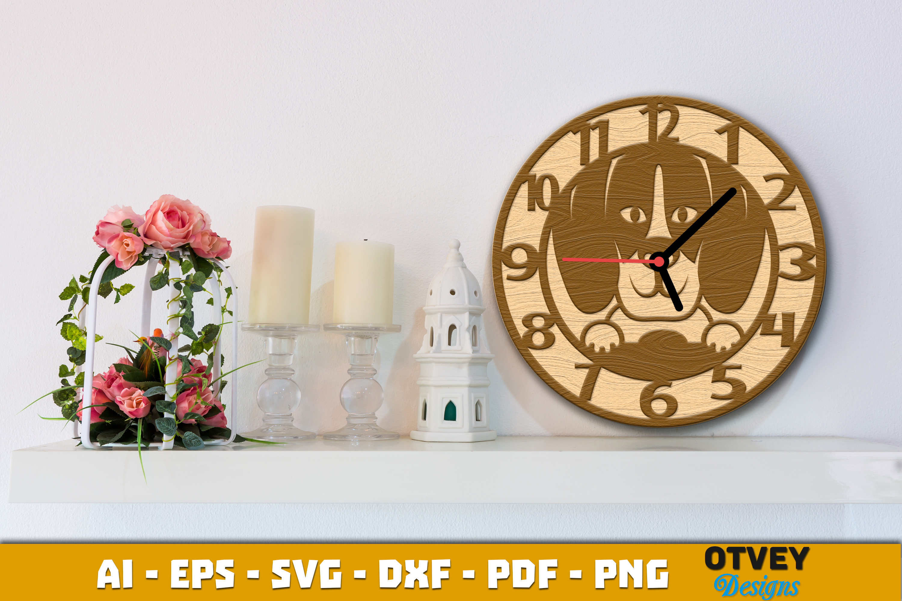 [Laser cut and engrave] Wooden Dog Wall Clock Lasercut 12 Designs