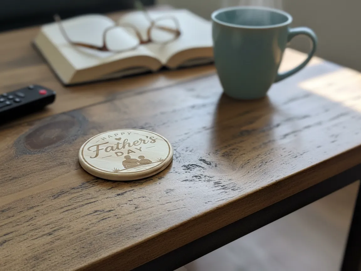 Happy Father's Day round wooden drink coaster